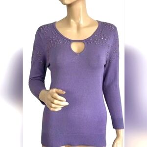 New York & Company Sweater Womens Medium Purple Knit Pullover Casual Everyday.